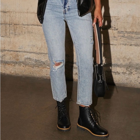 NIB MiiM Drew Vegan Leather Black Moto Lace Up Biker Boots - Picture 2 of 7